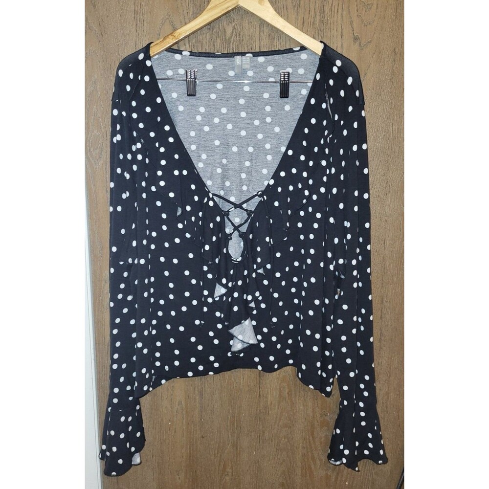 Asos Long Sleeve Black Polka Dot Ruffle Shirt Size 22